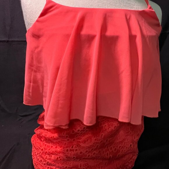 Trixxi Sz Small Coral Crochet Layered Tulle Adjustable Spaghetti Strap Top (D) - Picture 2 of 9
